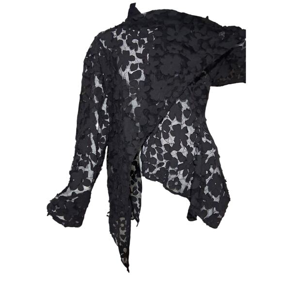 Dress to Kill Floral Sheer Women's 1X-2X Asymmetrical Old Money Luxury Cardigan - Picture 8 of 11